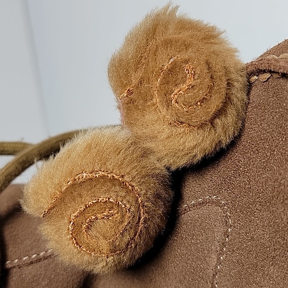 Steve‎ Madden P-Pop Boots Moccasins Suede Faux Fur Tie Pompoms Mid-Calf Brown 7 - Picture 7 of 12